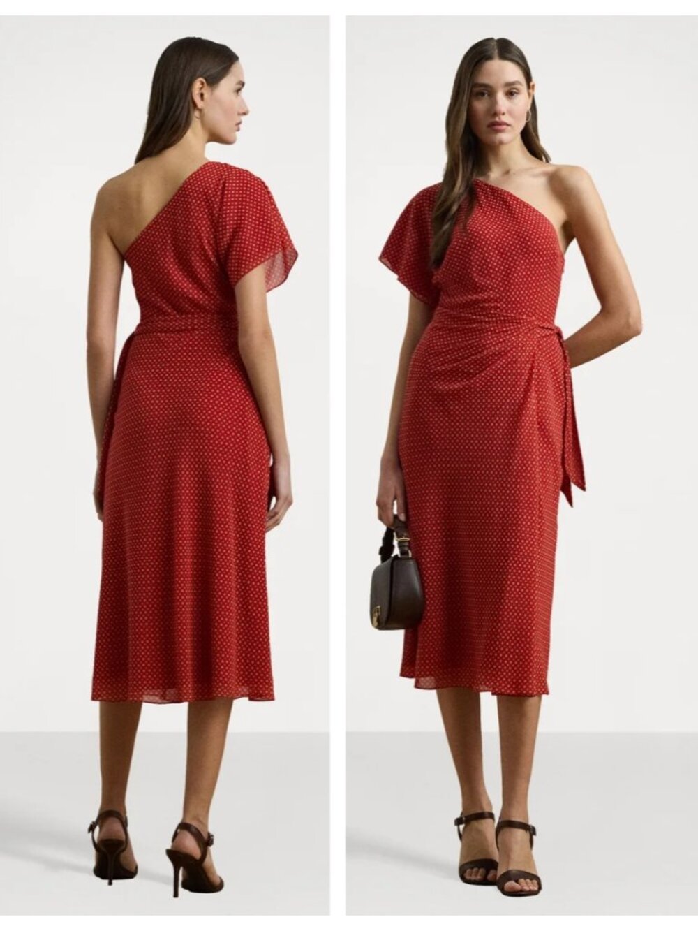 Lauren Ralph Lauren Geo Dot Print Georgette One Shoulder Midi Dress